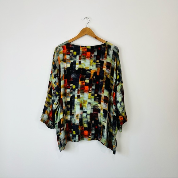 Sahara Blue and Orange Cubist Abstract Oversized Lagenlook Top UK M/L - Picture 8 of 12